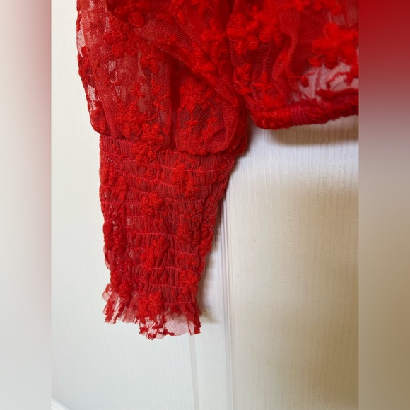 Red Floral Lace Women's Top - Picture 6 of 10